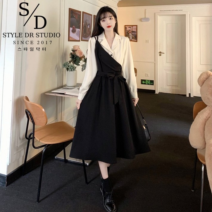 스타일닥터 가을원피스 데일리룩 롱원피스 긴팔 양복칼라 빅 사이즈 원피스 오피스룩 여성원피스 패션셔츠원피스