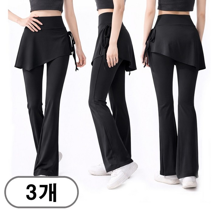 차쿠 3P세트 여성 부츠컷 치마 레깅스 뱃살 커버 나팔 레깅스 빅사이즈 힙커버 요가 에어로빅 나팔 바지