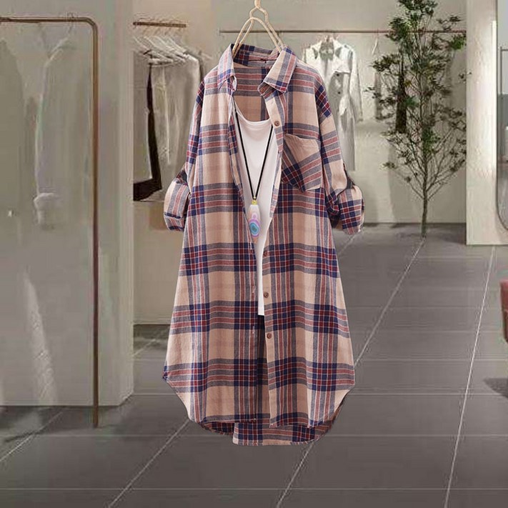 POMTOR 여성 가을 긴팔 가디건 롱 루즈핏 셔츠 남방