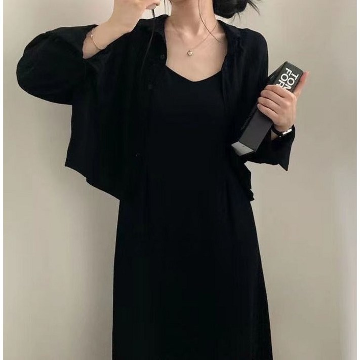 2pcsset 린넨 나시 뷔스티에 원피스 셔츠 투피스 세트 데일리 남방 바다 여행 휴양지 여름 봄 간절기 아우터