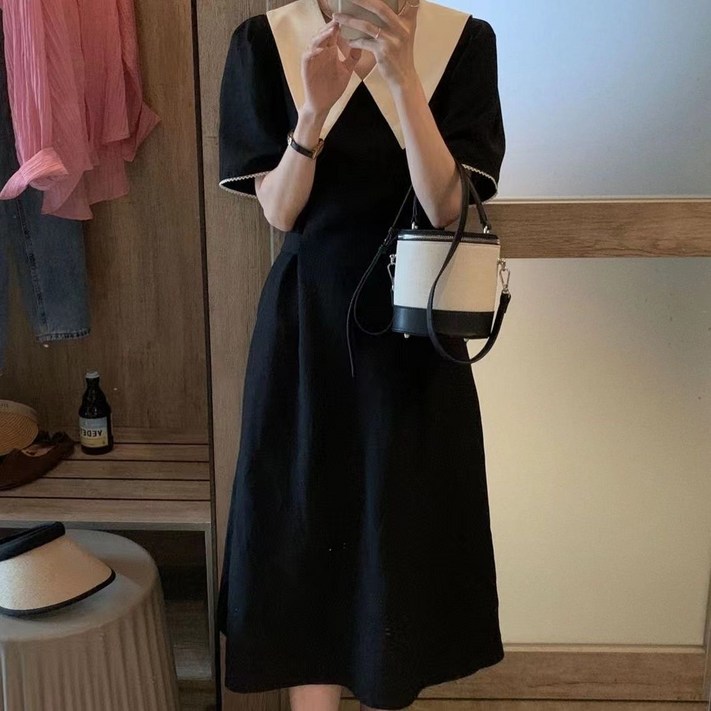 ANYOU 여성 여름원피스 롱원피스 블랙 데일리룩 반팔 헐렁헐렁한 휴양지원피스 오피스룩 빅사이즈원피스