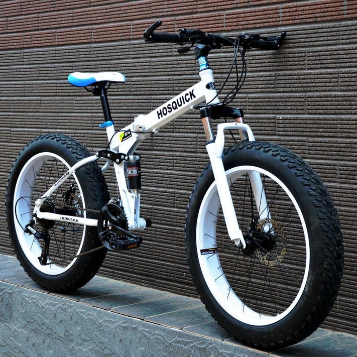 풀샥 자전거 MTB 엠티비 접이식 입문용 바퀴큰 팻바이크 출퇴근, 26인치, 21단 화이트 눈 선물 가방
