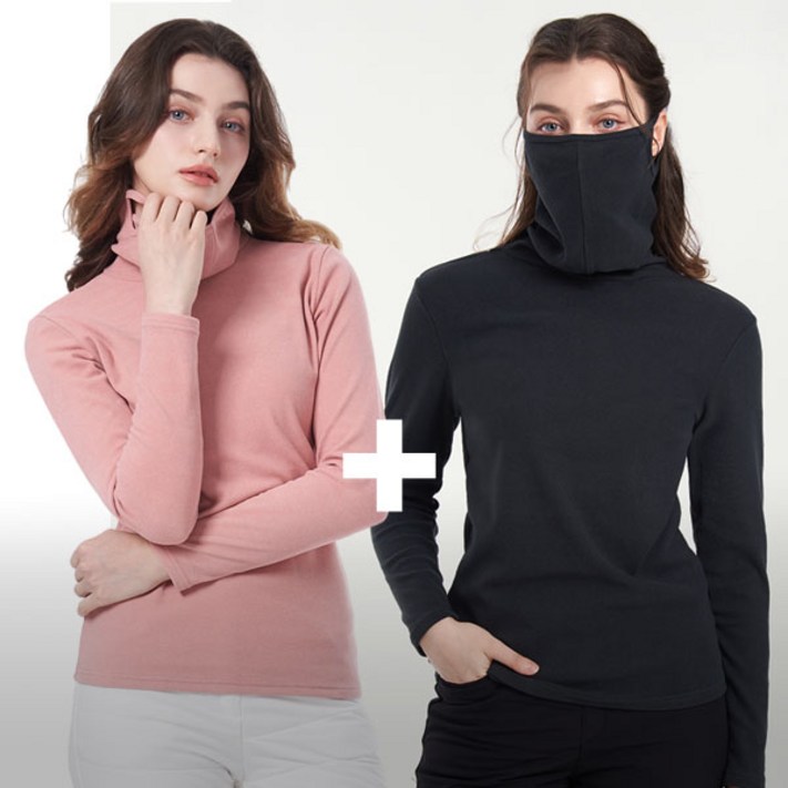 투엘라 11 여성 겨울 고밀도 기모 마스크넥 마스크일체형 티셔츠