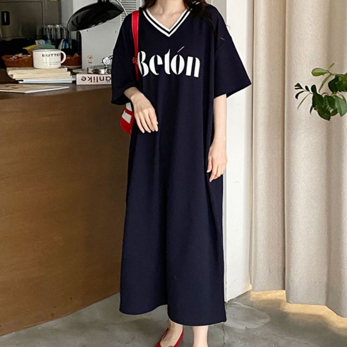 반팔 브이넥원피스 빅사이즈 여성 롱원피스