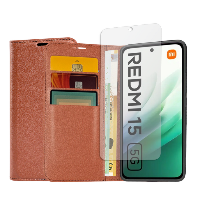 샤오미 레드미 15 5G 가죽 지갑 케이스 저반사 지문방지 필름