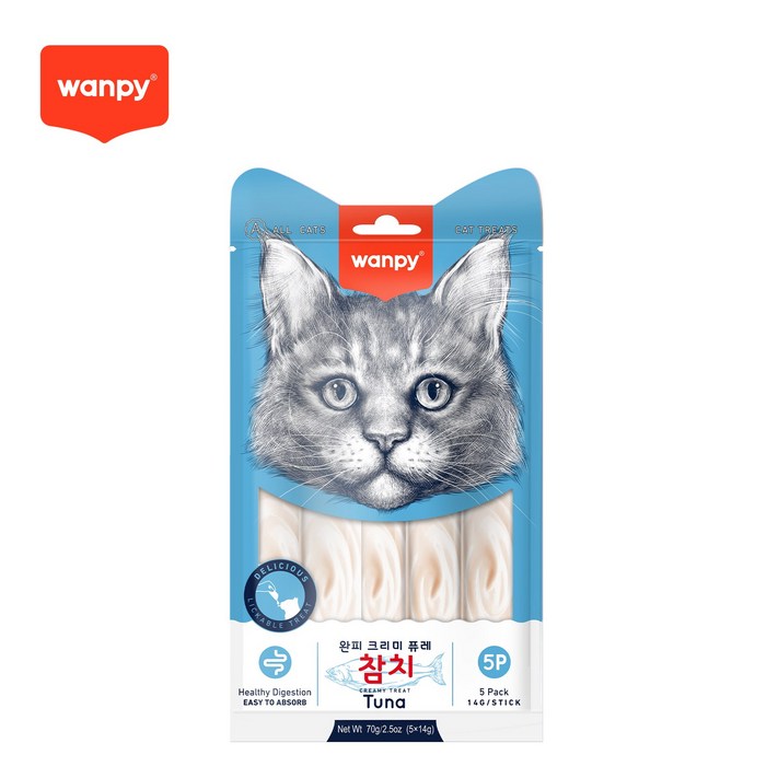 완피 크리미 퓨레 14g x 5p ,짜먹는 고양이 츄르 간식, 참치, 70g, 10팩
