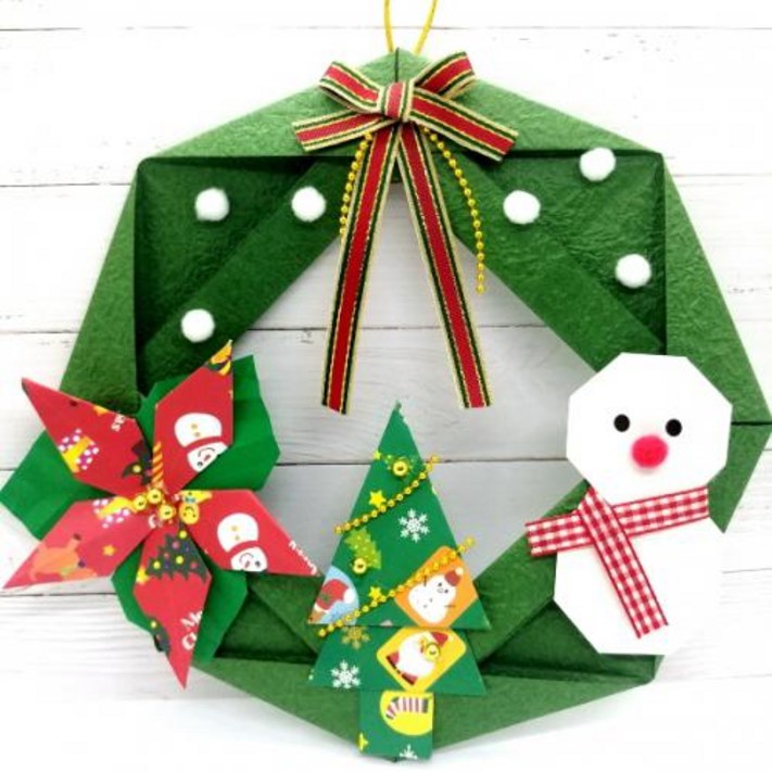 종이종이 겨울 크리스마스 리스 종이접기 방문걸이 만들기재료 세트, 초록