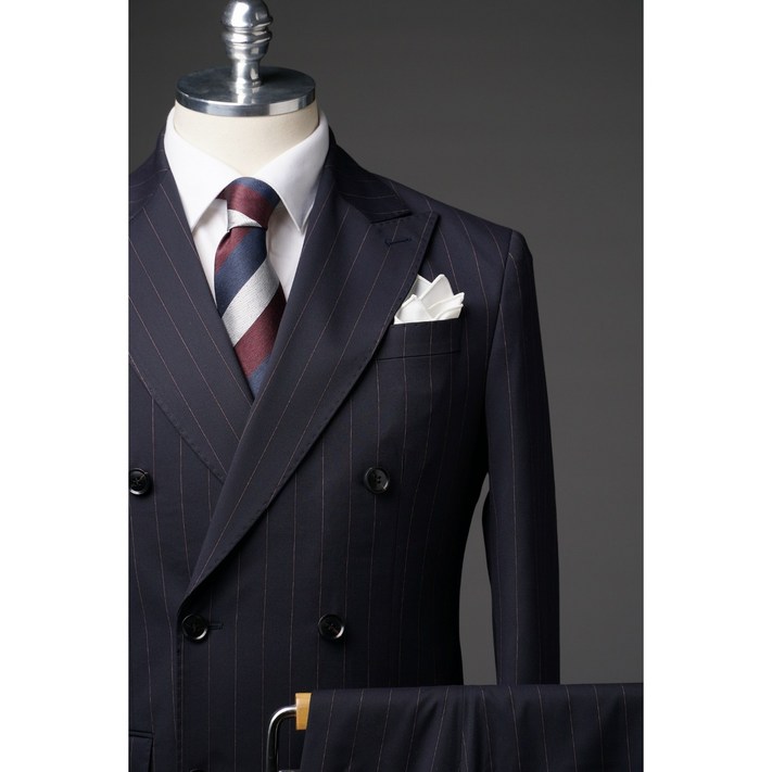 Premium T227-D 테일러기법 스티치 남자 봄 가을 스트라이프 더블 정장 수트 양복 웨딩