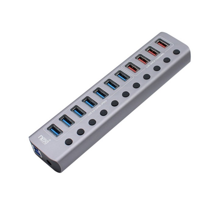 넥시 USB3.0 12포트 유전원 허브 NXU1012P, 혼합색상, 1개