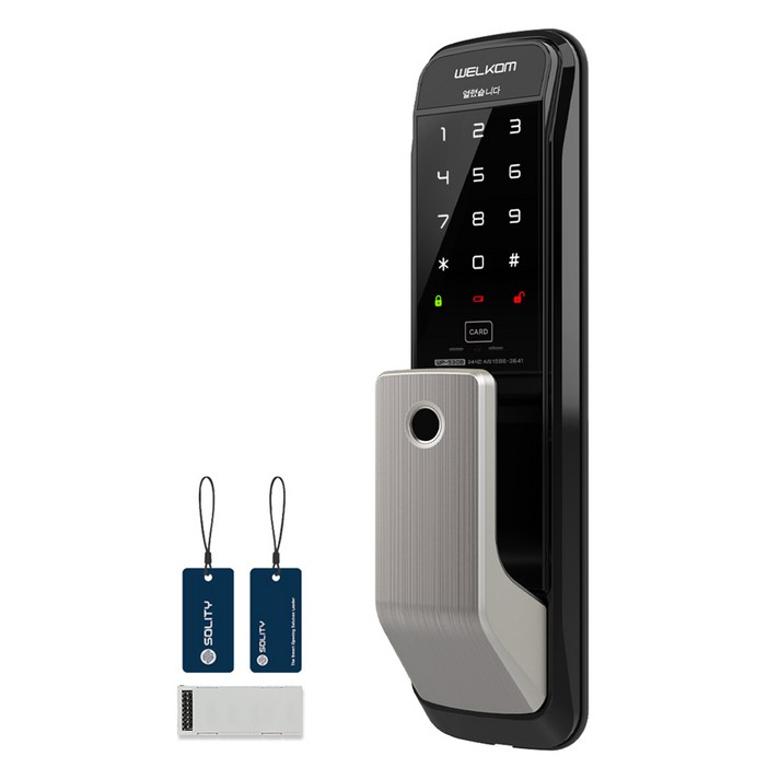 솔리티 웰콤 와이파이팩 무타공 푸시풀 지문인식 디지털손잡이 있음 도어락 WP530B