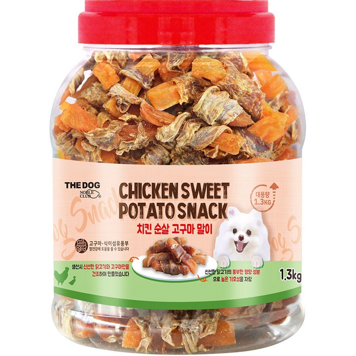 더독 강아지 하드타입 통 져키 간식 1.3kg, 치킨 고구마 혼합맛, 1개