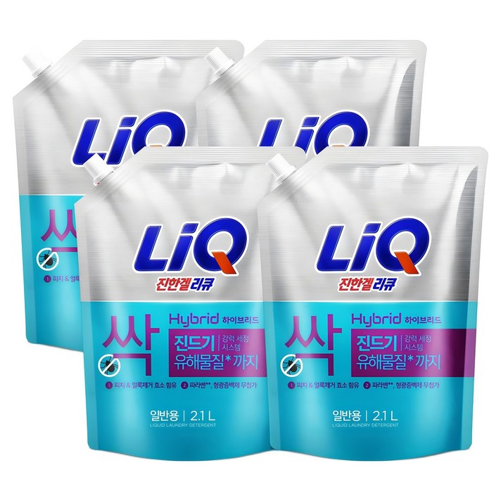 리큐 진한겔 하이브리드 일반용 플로랄향 액상세제 리필, 2.1L, 4개