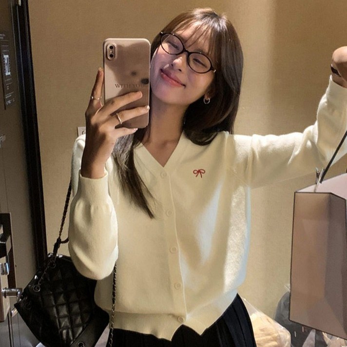 앤드스타일 여성용 발렛 브이리본 니트 긴팔 가디건 264291