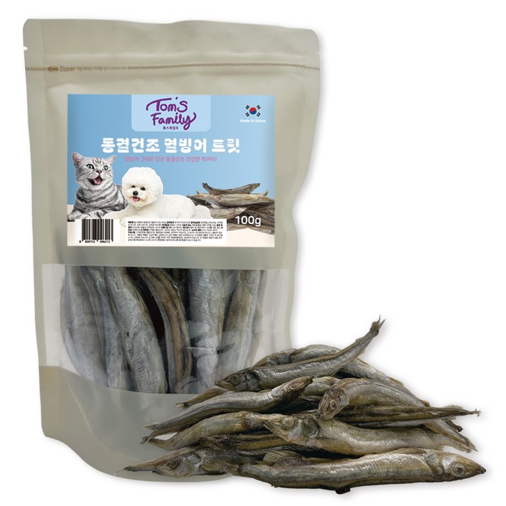 톰스패밀리 반려동물 트릿 간식, 열빙어, 100g, 1개 톰스패밀리 반려동물 트릿 간식, 열빙어, 100g, 1개