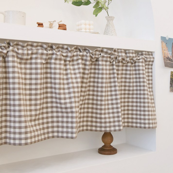 포홈 핸드메이드 파스텔체크 사이즈별 맞춤 커튼 봉집형