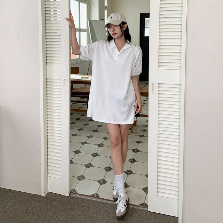 시크블랙 제레오 오버핏 무지 반팔 카라 미니 원피스 cpops10290k54