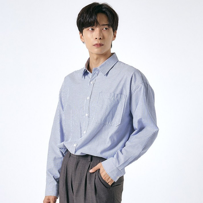 엘엑스티 남성용 오버핏 옥스포드 스트라이프 면 혼방 포켓 긴소매 셔츠 엘엑스티 남성용 오버핏 옥스포드 스트라이프 면 혼방 포켓 긴소매 셔츠