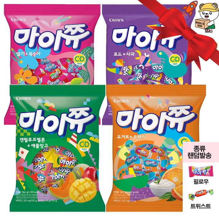 과자몬스터마이쮸 284g 멜론애플망고오렌지요구르트포도사과딸기복숭아, 4개, 284g