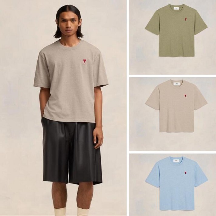 AMI 24SS 아미 스몰 하트 로고 남성 반팔 티셔츠 세이지 UTS005 726 366