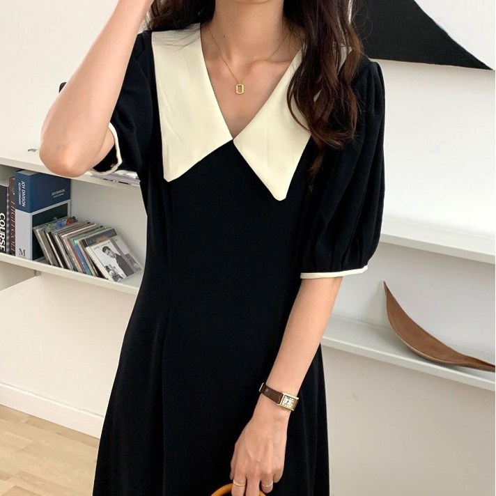 아르띠콜로 빅 카라 브이넥 롱 원피스  신상 여자 봄 여름 가을 소개팅 룩  20대 30대 대학생 여성 외출 나들이 데이트 여행 오피스 데일리 코디 패션