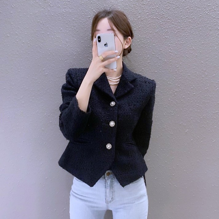 예쁨시전 시크 언발컷팅 간절기 트위트 숏 자켓 예쁨시전 시크 언발컷팅 간절기 트위트 숏 자켓