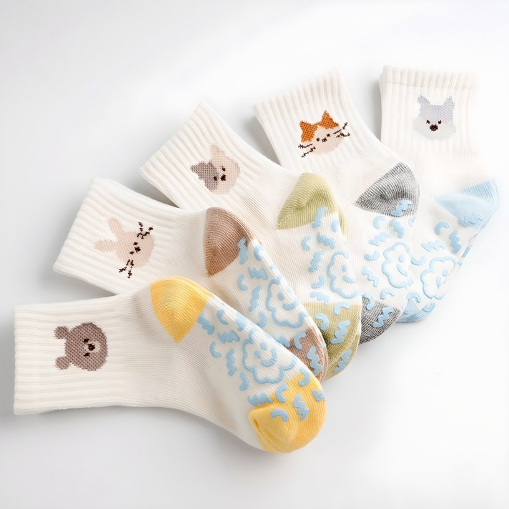 비바세븐 아동용 위시 미끄럼방지 중목 양말 5족 세트