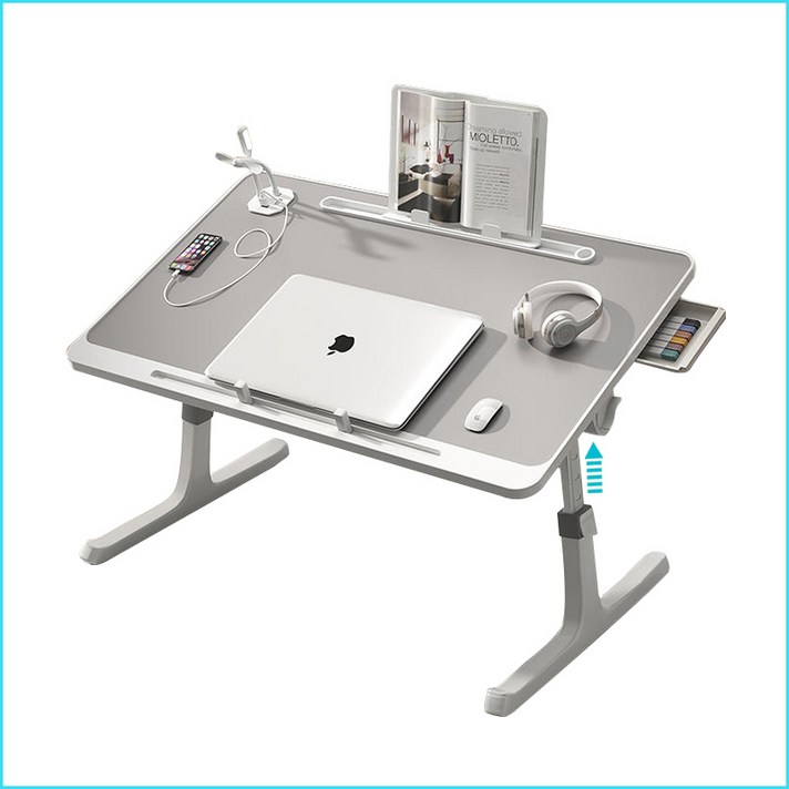 업그레이드버전 접이식 침대 테이블 좌석테이블 노트북책상 침실테이블 거실테이블 높이조절 각도조절 USB 포트보관 서랍 램프 및 팬