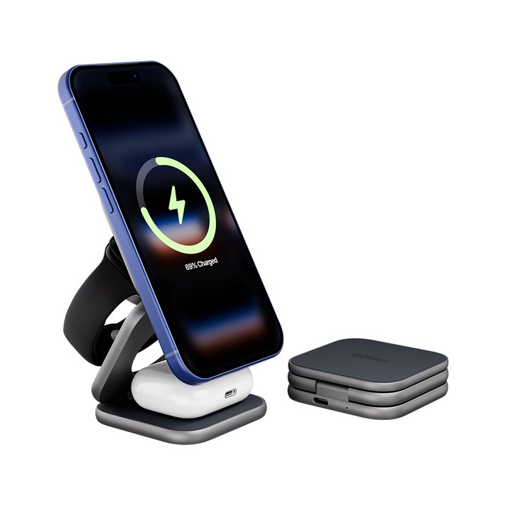 니케 Squarewon Gen2 Qi2 25W 3in1 맥세이프 무선 충전기, 1개, 스페이스그레이