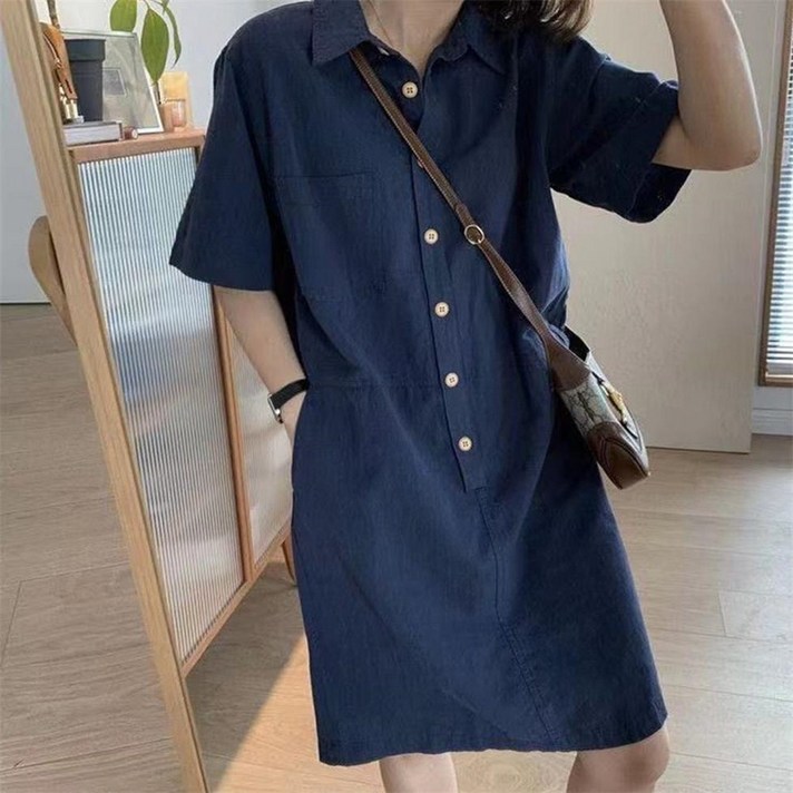 Vezri 여성용 심플 터틀넥 반팔 스트레이트 원피스 오피스 캐주얼 미디 Abb