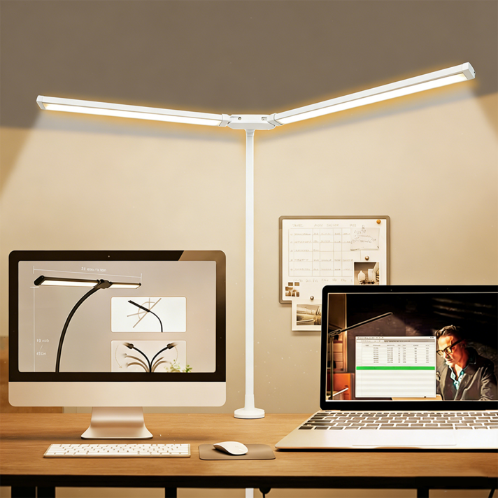 사시한사 더블헤드 접이식 클립형 스탠드 공부 스탠드 시력보호 데스크 램프, 화이트