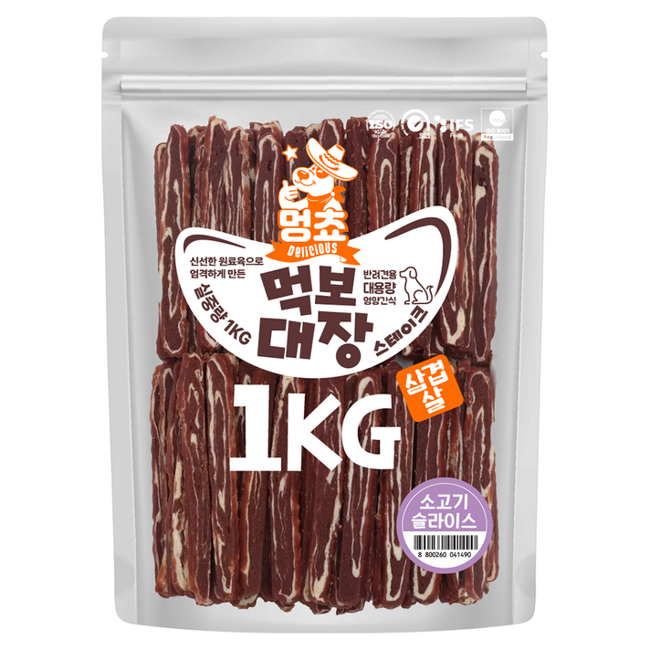 멍쵸 먹보대장 삼겹살스테이크, 대용량 강아지간식, 1개, 1kg, Sk소고기슬라이스 멍쵸 먹보대장 삼겹살스테이크, 대용량 강아지간식, 1개, 1kg, Sk소고기슬라이스