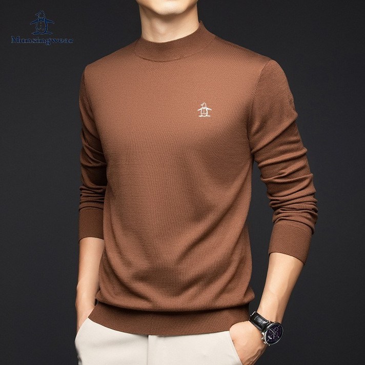 Munsingwear 먼싱웨어 면 울 뽕 실크 반 터틀넥 니트 남성 가을 신상 단색 투피스 남성 레깅스 골프 외투