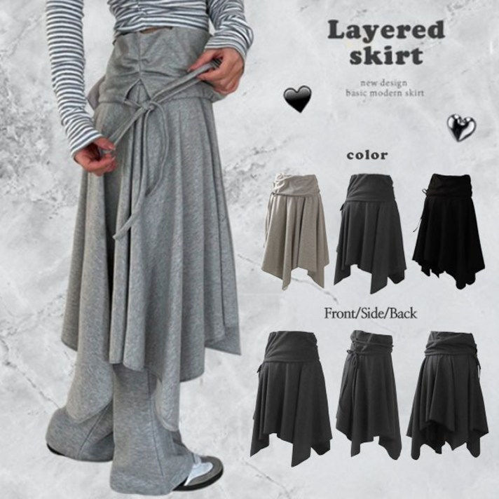 요즘인기 대세템 힙커버 레이어드 끝판왕 3color  뮤코언발리본미디플레어스커트JCT