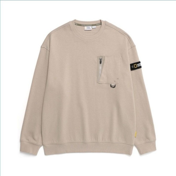 내셔널지오그래픽 공용 세미오버핏 가슴포켓 맨투맨 N233USW040