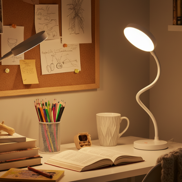 도르리 LED 접이식 충전식 탁상 스탠드 공부 무드등 겸용, 화이트