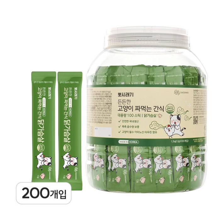 뽀시래기 든든한 고양이 짜먹는 간식 스틱 대용량, 닭가슴살, 12g, 200개 뽀시래기 든든한 고양이 짜먹는 간식 스틱 대용량, 닭가슴살, 12g, 200개