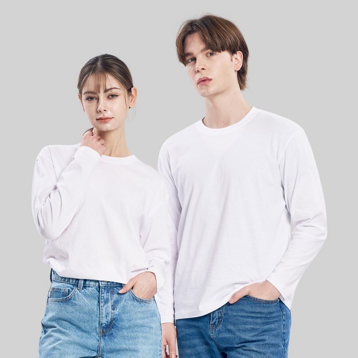 HAEINI 남녀공용 30수 무지 라운드 긴팔티 HAEINI 남녀공용 30수 무지 라운드 긴팔티