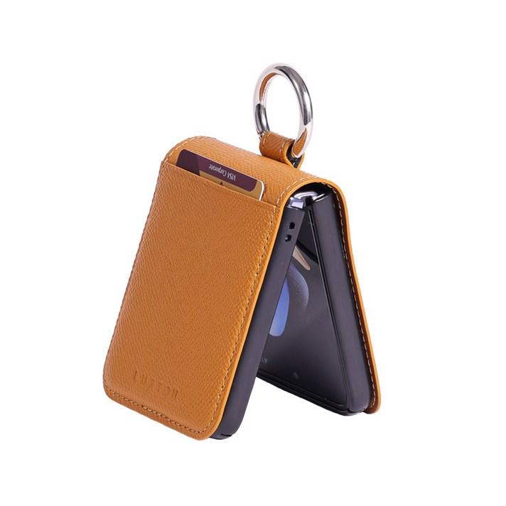 루스톤 폴카 천연소가죽 힌지보호 카드수납 링 지갑 갤럭시 Z플립 핸드폰케이스