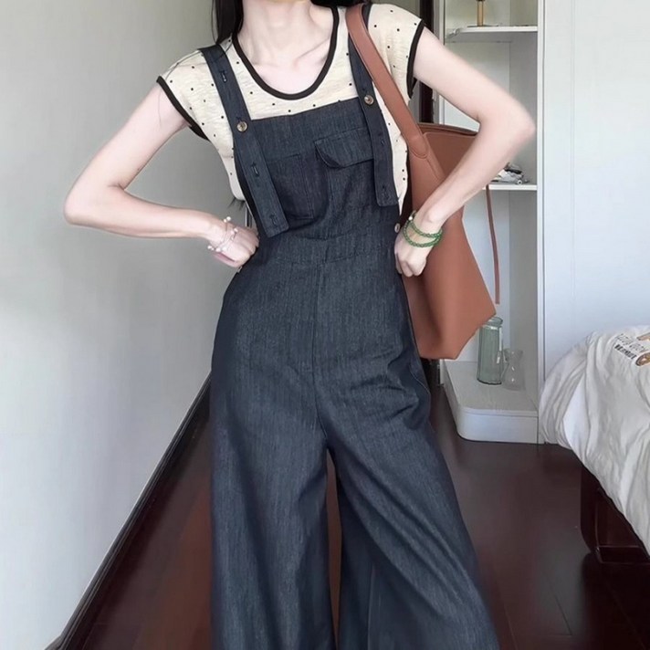 Cwadun 여성 신상 프랑스 복고풍 멜빵 바지