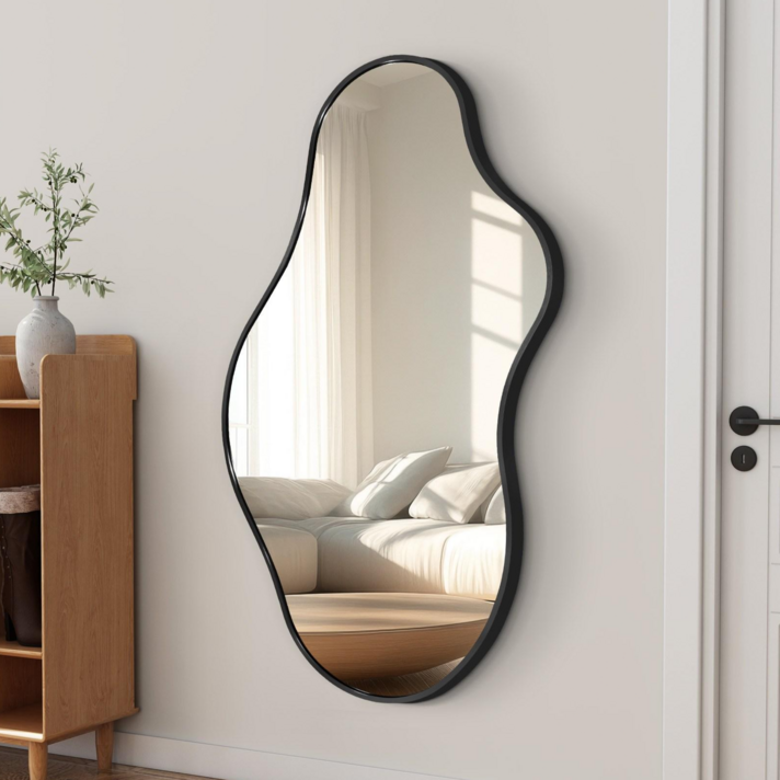 Fahomiss 비정형 깨지지 않는 유리 거울 인테리어 벽 거울 현관 안전 거울, 블랙