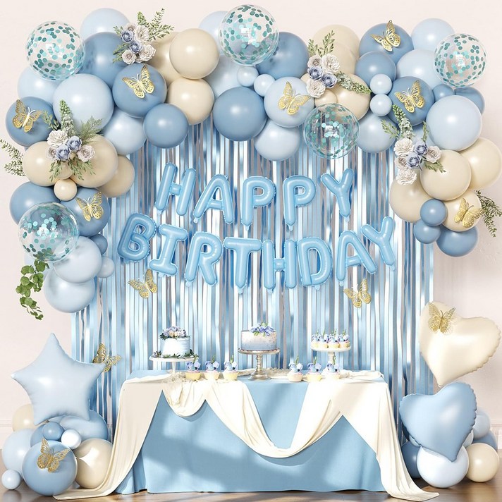 모아룸 풍선 파티 생일 이벤트 장식 풍선구름 세트, 1세트, 블루 풍선 세트