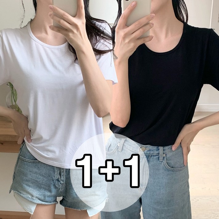 더보느 여성용 여리핏 무지 유넥 반팔 티셔츠 11