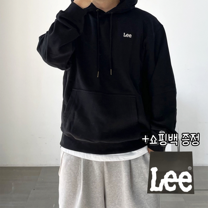 당일출고정품 LEE 리 스몰 트위치 로고 후드티 블랙  쇼핑백