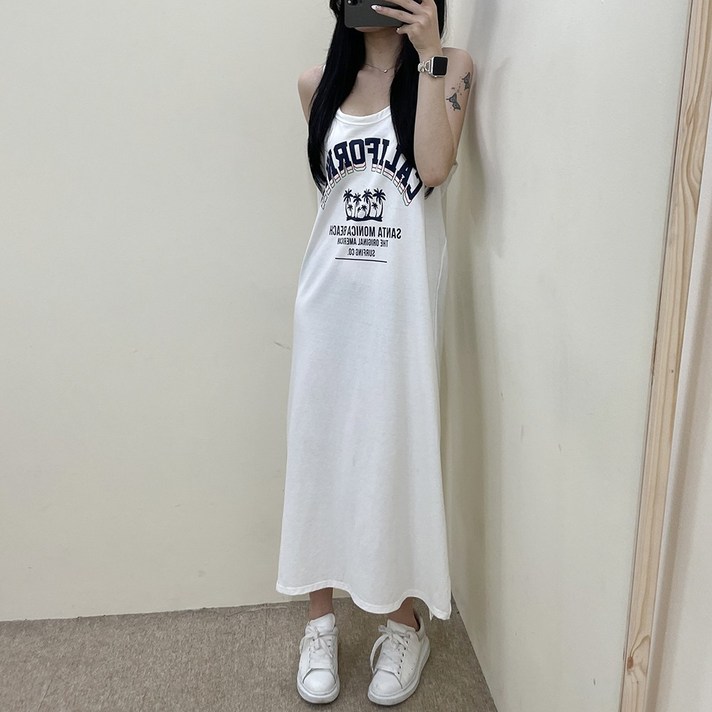 VANANA2 국내제작 여성 데일리 꾸안꾸 큐트 프린팅 나시 롱 원피스 3color