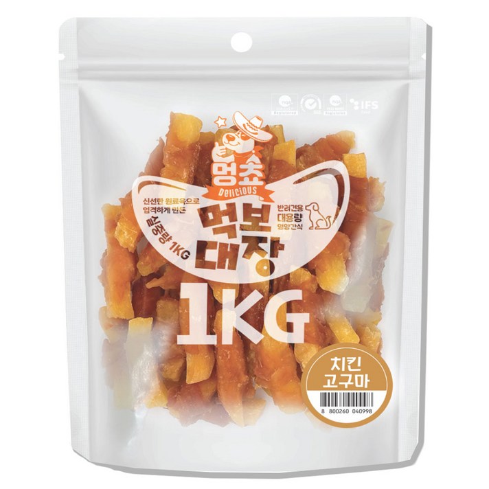 멍쵸 먹보대장 1kg 9종 강아지간식, 1개, 1kg, 먹보대장 치킨고구마