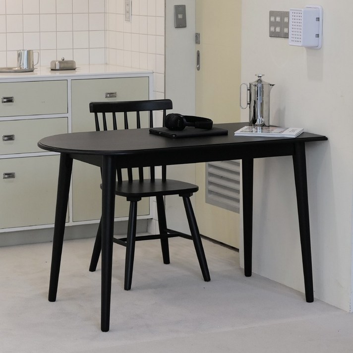 포르보 블랙 천연 원목 반원 반타원형 식탁 테이블 1200, 블랙, 4인용