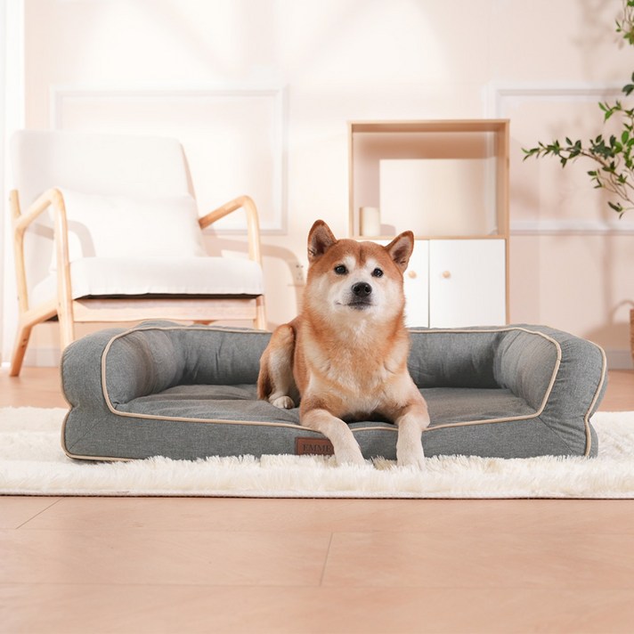 EMME 강아지 베드 청소가 쉬운 방수 펫 베드 소파 세탁 가능한 통기성 좋고 눅눅하지 않은 베개 포함 쿠션감이 뛰어난 고반발 노령견 강아지 고양이 다둥이 사육용 분리 가능한 커버, 1개, Waterproof Type Gray