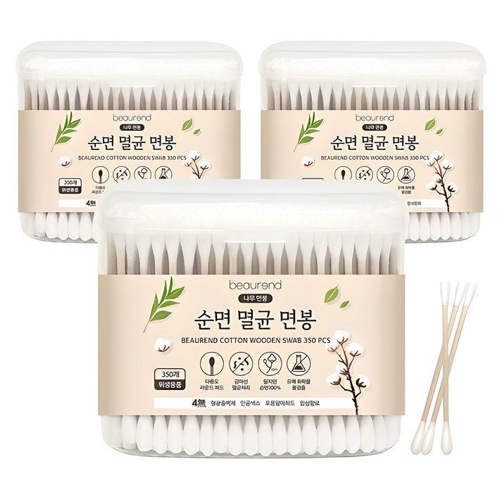 뷰렌드 순면 멸균 나무 면봉, 3개, 350개입 뷰렌드 순면 멸균 나무 면봉, 3개, 350개입
