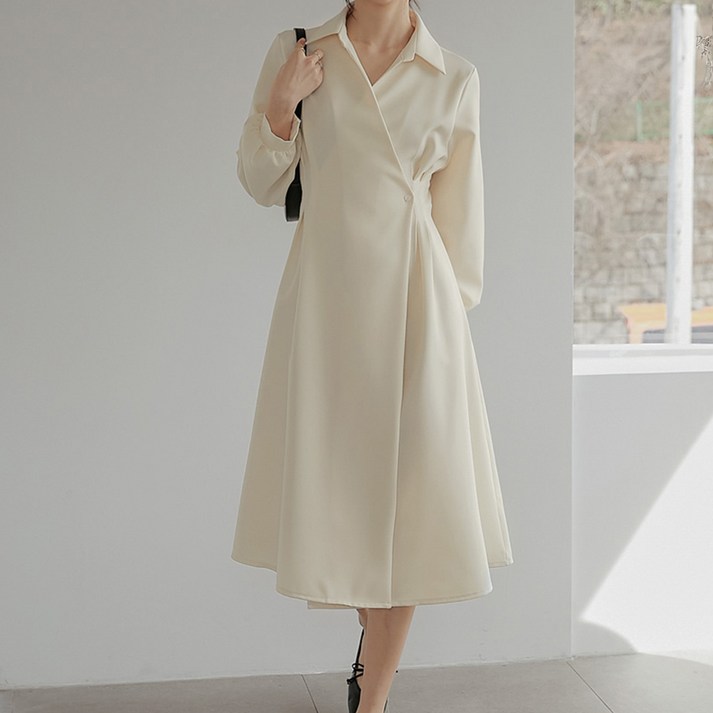 페이퍼먼츠 다비 사이드 핀턱 카라 미디 원피스 10069