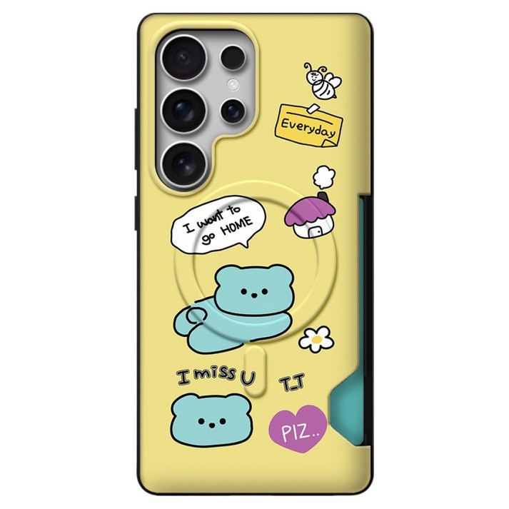 디자인플러스 집갈래 곰돌이 카드 2장 맥세이프 슬림 범퍼 휴대폰 케이스